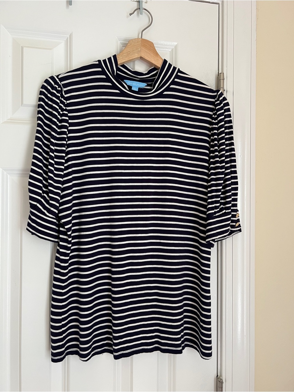 Draper James Rayon Navy and White Striped Nautical Top -Size Large